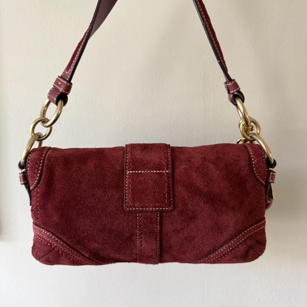 Rare Vintage Y2K Coach Burgundy Suede Soho Baguette Bag