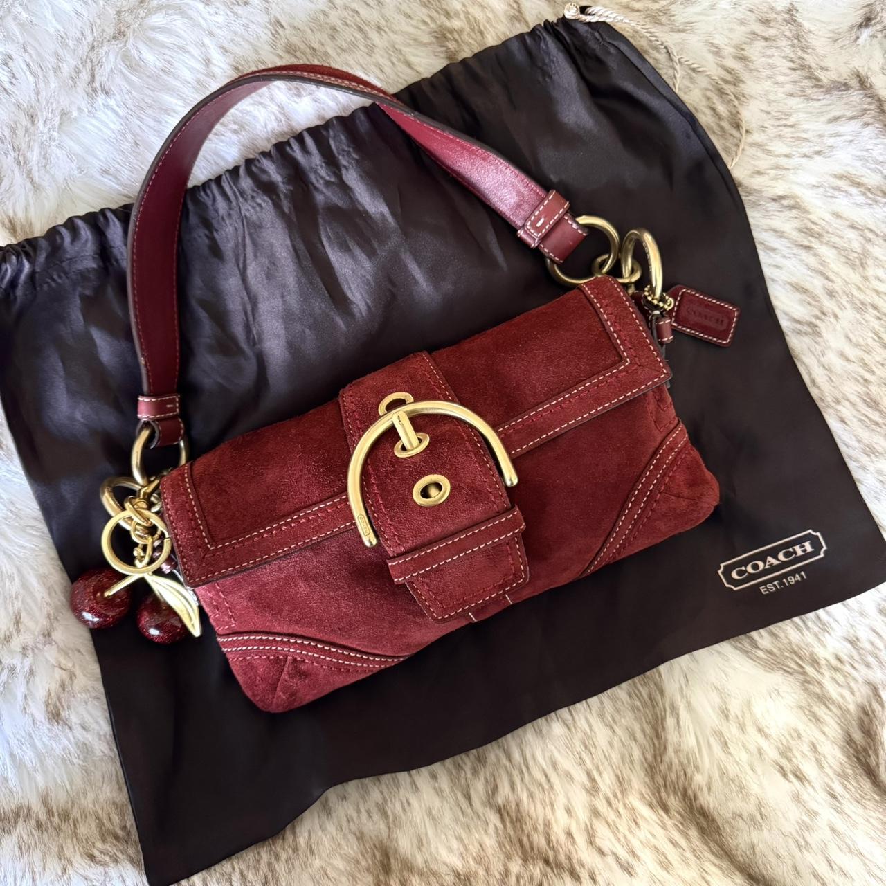 Rare Vintage Y2K Coach Burgundy Suede Soho Baguette Bag