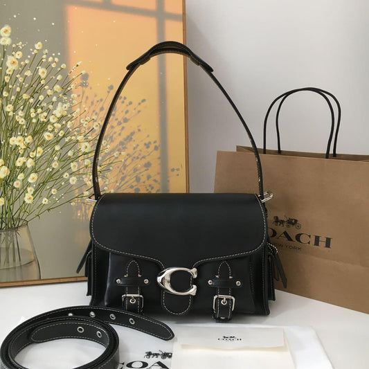 Coach CT721 Leather Soft Tabby Shoulder Bag Crossbody – Black